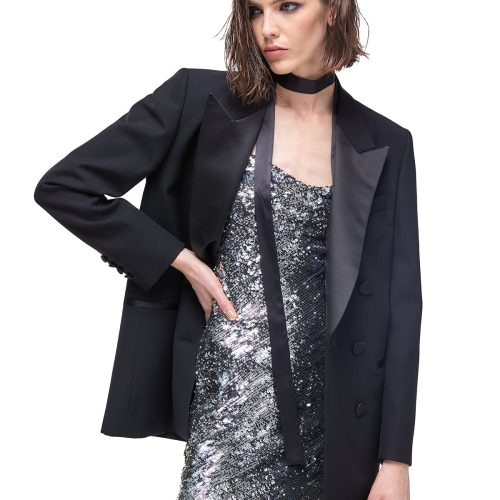 Acetate Panelled Satin Avant-Garde Suit Jacket