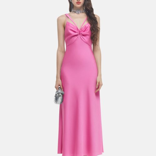 V Neck Cut Out Acetate Maxi Dress